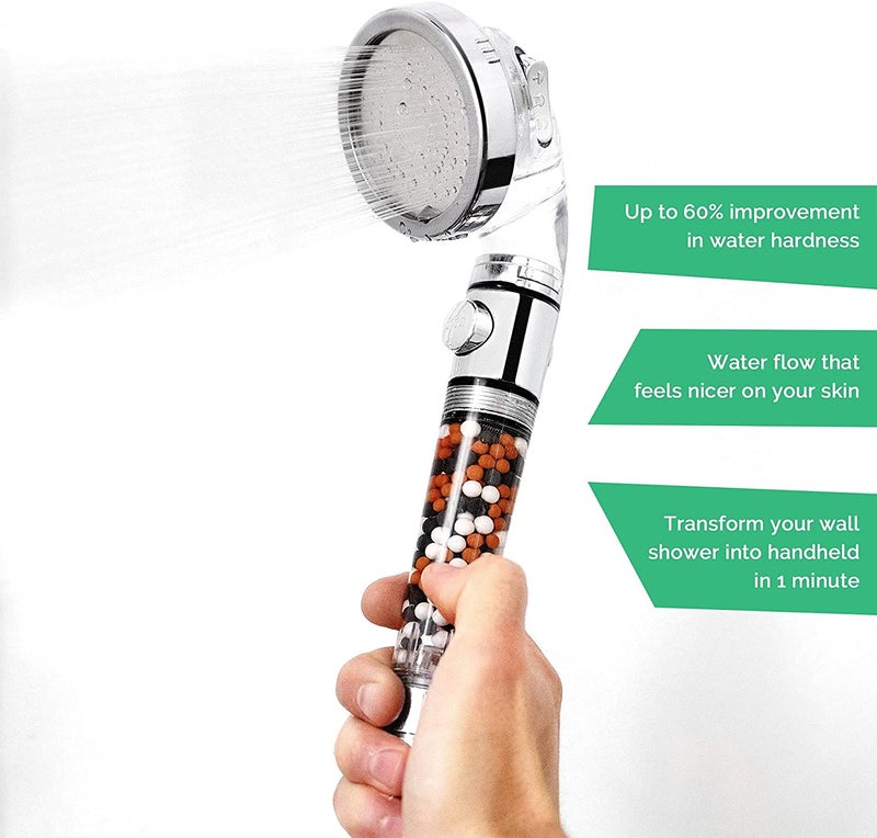 StoneStream Original StoneStream Filtered Shower Head, Eco Power High Pressure Water Softener Showerhead with ON/OFF switch and Spa like Ionic beads for Dry Skin & Hair â€” 3 Spray Settings - Image 2